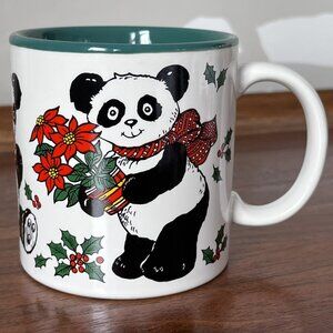Vintage Potpourri Press Christmas Mug Panda Bear Wrap-Around Design Japan Green